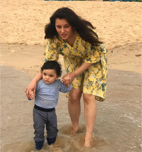Shobhna Anand, Partner-Drupe Foods India, with her one-year-old baby who has been drinking the almond milk since a long time now