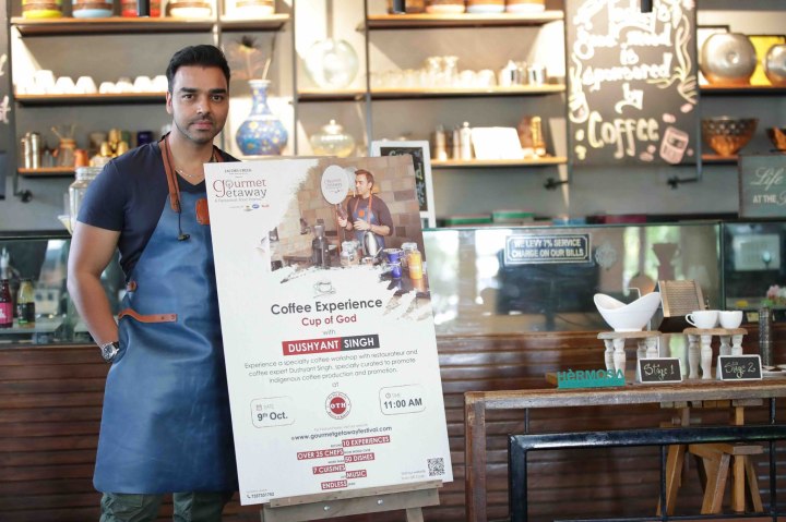 Dushyant Singh taking a coffee masterclass, at Rustic, Jaipur;  Photo courtesy: Gourmet Getaway
