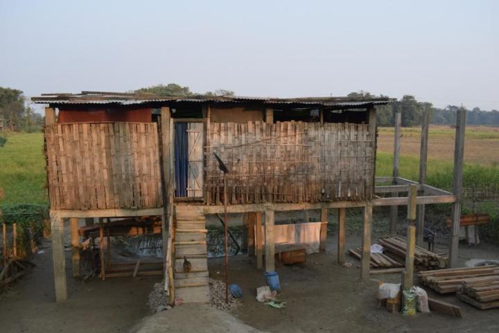 Home on bamboo stilts, Mising tribe, Majuli, Assam, India